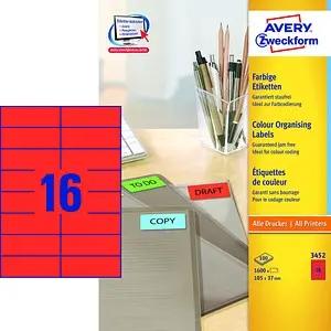 1.600 AVERY Zweckform Etiketten 3452 rot 105,0 x 37,0 mm
