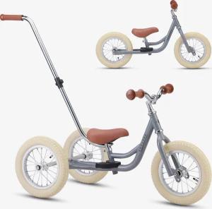 2-in-1 Laufrad & Dreirad mit Stange – Laufrad – Grau