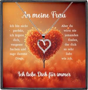 22Feels Schmuckset An Meine Frau Hochzeitstag Geschenk Ehefrau Schmuck Damen Herz Kette, Silber 925/000, Karte Made In Germany