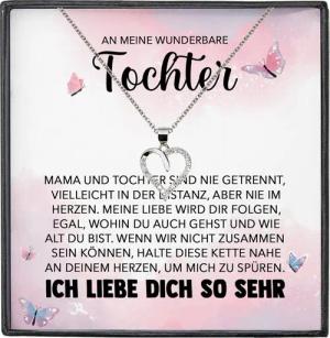 22Feels Schmuckset An Meine Tochter Geschenk von Mama Mädchen Frauen Herz Halskette Karte (inkl. Geschenktasche, Karte, Poliertuch, Beutel), Silber 925/000, Karte Made In Germany