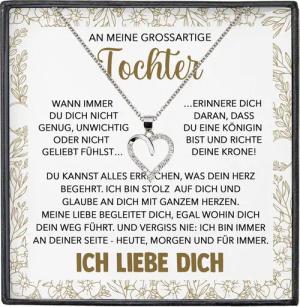 22Feels Schmuckset An Meine Tochter Geschenk von Mama Papa Mädchen Frauen Herz Halskette (inkl. Geschenktasche, Karte, Poliertuch, Beutel), Silber 925/000, Karte Made In Germany