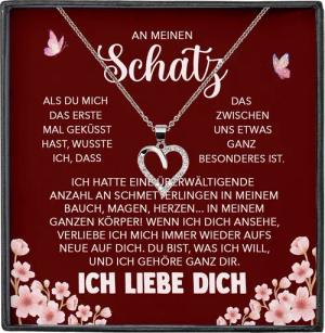 22Feels Schmuckset An Meinen Schatz Ich Liebe Dich Kette Frauen Geschenk Herz Halskette (inkl. Geschenktasche, Karte, Poliertuch, Beutel), Silber 925/000, Karte Made In Germany