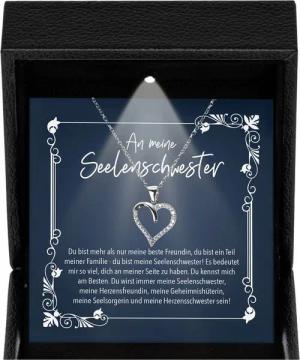 22Feels Schmuckset Beste Freundin Geschenk Seelenschwester Frauen Mädchen Herz Halskette (Geschenkset), Silber 925/000, Geschenkset Made In Germany, Premium Licht Etui