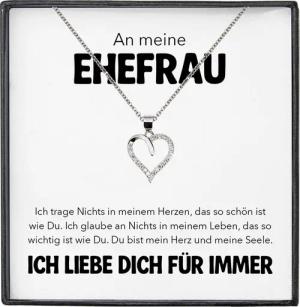 22Feels Schmuckset Ehefrau Geschenk Hochzeitstag Ich Liebe Dich Kette Herz Valentinstag (inkl. Geschenktasche, Karte, Poliertuch, Beutel), Silber 925/000, Karte Made In Germany