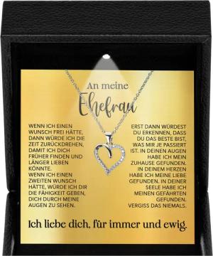 22Feels Schmuckset Ehefrau Hochzeitstag Valentinstag Ich Liebe Dich Geschenk Halskette (Geschenkset), Silber 925/000, Geschenkset Made In Germany, Premium Licht Etui