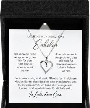 22Feels Schmuckset Enkelin Geschenk von Oma Mädchen Halskette Frauen Herz Collier Uni Abi (Geschenkset), Silber 925/000, Geschenkset Made In Germany, Premium Licht Etui