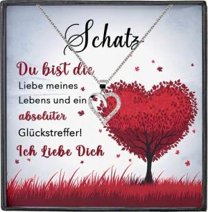 22Feels Schmuckset Frau Ich Liebe Dich Geschenk Schatz Jahrestag Herz Kette Hochzeitstag, Silber 925/000, Karte Made In Germany