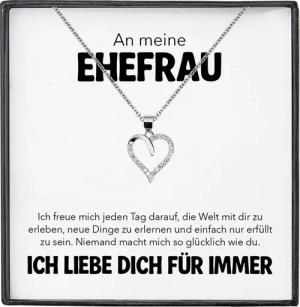 22Feels Schmuckset Hochzeitstag Geschenk Ehefrau Ich Liebe Dich Kette Herz Frauen Damen (inkl. Geschenktasche, Karte, Poliertuch, Beutel), Silber 925/000, Karte Made In Germany
