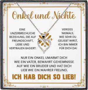 22Feels Schmuckset Onkel und Nichte Geschenk Mädchen Herz Halskette Frauen Geburtstag (inkl. Geschenktasche, Karte, Poliertuch, Beutel), Silber 925/000, Karte Made In Germany