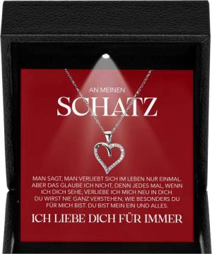 22Feels Schmuckset Schatz Frauen Herz Halskette Ich Liebe Dich Geschenk Damen Collier (Geschenkset), Silber 925/000, Geschenkset Made In Germany, Premium Licht Etui