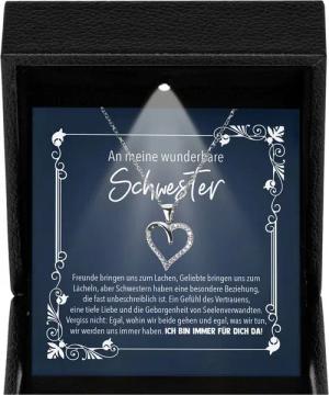 22Feels Schmuckset Schwester Geschenk Geburtstag Schmuck Frauen Mädchen Herz Halskette (Geschenkset), Silber 925/000, Geschenkset Made In Germany, Premium Licht Etui