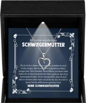22Feels Schmuckset Schwiegermutter Geschenk v. Schwiegertochter Herz Halskette Frauen (Geschenkset), Silber 925/000, Geschenkset Made In Germany, Premium Licht Etui
