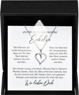 22Feels Schmuckset Unsere Enkelin Geschenk Abitur Mädchen Frauen Halskette Herz Collier (Geschenkset), Silber 925/000, Geschenkset Made In Germany, Premium Licht Etui