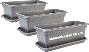 2friends Blumenkasten 3er-Pack Balkon Blumenkasten Set 40cm mit Untersetzer, Blumenkasten in Anthrazit