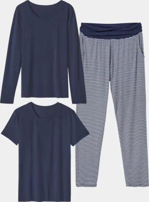 3tlg. Jersey-Loungewear-Set - marine / geringelt - Gr. 36 von Goldner Fashion