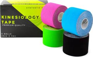 4 Rollen Kinesiologie Tape mit e-Book - Elastisches Kinesiotape 5cm x 5m