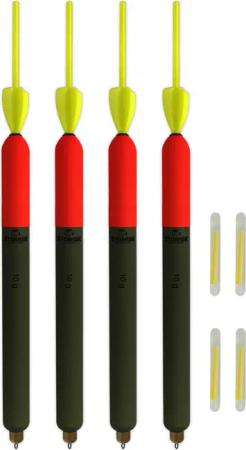 4er Set Profi Raubfischposen (10 g) mit Mini-Segel, Antenne und Knicklichtern