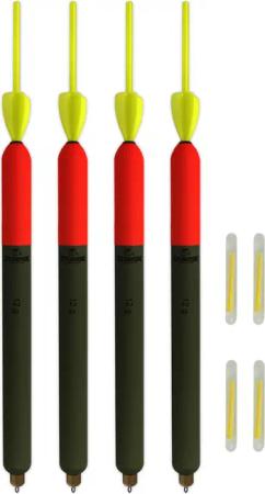 4er Set Profi Raubfischposen (12 g) mit Mini-Segel, Antenne und Knicklichtern