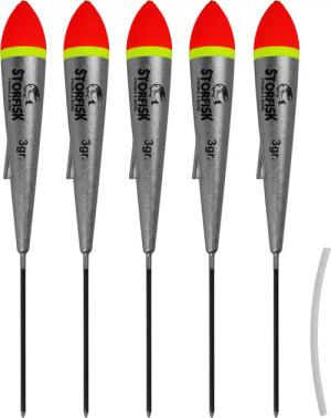 5er Set Forellen Schlepp-Posen (3 g) in Silber inkl. Silikonschlauch