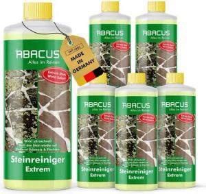 ABACUS Steinreiniger Extrem, Flechtenentferner, Steinreiniger Intensiv außen Grünbelagentferner (Entfernt sofort Algen, Schmutz, Grünbelag und Flechten, [- 6x1000ml Steinreiniger Extrem mit Sofortwirkung)