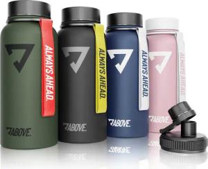 ABOVE. Trinkflasche Edelstahl 1L, Gratis Trinkverschluss, BPA-frei, 12H heiß, 24H kalt, Isolierflasche 1 Liter auslaufsicher & robust Fitness, Sport & Outdoor