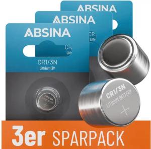 ABSINA 3x CR1/3N Batterie Lithium 3V - lang haltbare Batterie CR11108 Knopfzelle, (3 St)