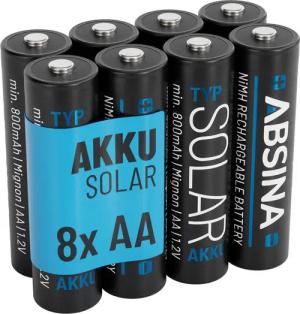 ABSINA 8x Solar Akku AA wiederaufladbar 800mAh 1.2V NiMH - Mignon AA Solar Akku