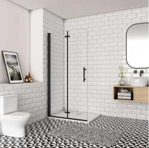 Aica Sanitär Walk-in-Dusche 195cm Duschwand Duschabtrennung Falttür Scharniertür Duschtür Schwarz, Einscheibensicherheitsglas, mit Antikalk-Versiegelung