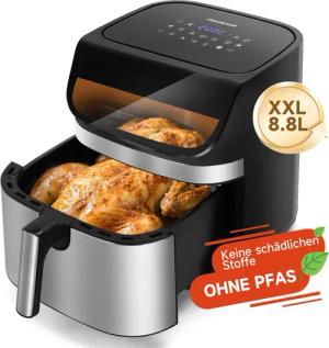 Aigostar Heißluftfritteuse XXL 8,8L, Dual Blaze, Airfryer 55% energiesparend mit 13 Programme, 2200 W, Dual-Heating-System, LED-Display, Sichtfenster,13 Intelligente Program
