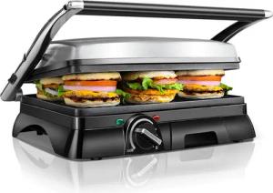 Aigostar Paninigrill 2000W Kontaktgrill, Panini Grill, Sandwich Maker, Temperaturkontrolle, 2000,00 W, Edelstahl, Antihaft beschichtete Platten, Abnehmbare Tropf Schale