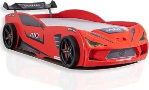 Aileenstore Autobett Kinder Kinderbett Rio 90x200 Rennwagenbett inkl. Lattenrost LED-Leuchte Spoiler (inkl. Creativ Fresh H2 Matratze, Rot ohne Sportsitze)