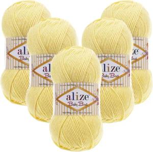 Alize 5 x ALIZE Baby Best 250 Light Yellow Häkelwolle, 240 m, Babywolle,Viskose,Anti-Pilling,Babygarn