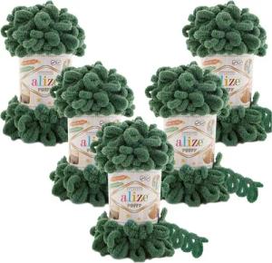 Alize 5 x ALIZE Puffy 532 Pine Green Häkelwolle, 9 m (Wolle), Babywolle Chenillegarn Handstrickgarn Fingerhäkeln Amigurumi