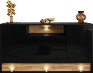 ALLHOUSE24 Kommode MILA 160 cm mit Einsatz aus Wotan Eiche Sideboard LED Beleuchtung, Breite 160 cm