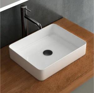 Alpenberger Aufsatzwaschbecken Eckiges Waschbecken 50cm Breit, hygienisch mit Nano Versiegelung (1-tlg., Badwaschtisch), pflegeleichte Waschschale, Aufsatzwaschtisch ohne Hahnloch