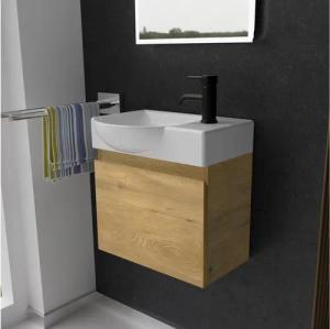 Alpenberger Badmöbel-Set - Gäste WC Waschbecken mit Unterschrank 45 cm Breit, (Badschrank 2-tlg., Waschtisch hängend), Waschbeckenunterschrank mit Softclose - Eiche Natur - Links Becken