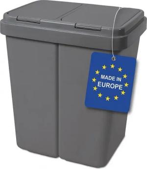 ALPFA Mülltrennsystem Duo Bin anthr. Mülleimer Müllsortierer Doppel Mülltonne Abfalleimer, 2 mal 25 Liter / mit Tippdeckel / inkl. 2 Ersatzfedern