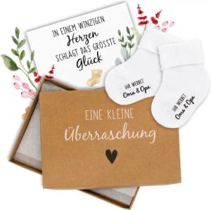 Amari Socken Babysocken Geschenkset Schwangerschaft verkünden (Packung, 1 Paar) Geschenkbox mit Karte & Umschlag
