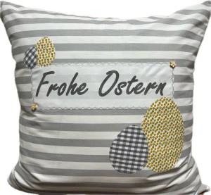 Ammerkind Dekokissen Landhausstil Kissenbezug *Frohe Osten* grau/weiß, Kissenhülle ohne Füllung, 100% Handarbeit
