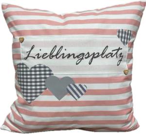 Ammerkind Dekokissen Landhausstil Kissenbezug *Lieblingsplatz* rosa/weiß/grau gestreift, 100% Handarbeit