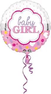 AMSCAN 3364301 Standard Baby Girl Scallop Foil Ballon, round, S40, packed, 43 cm