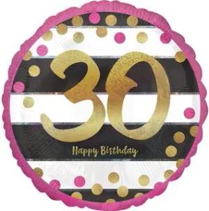 AMSCAN 3716201 Standard "Pink & Gold Milestone 30" Foil Balloon Round Holographic, S55, packed, 43cm