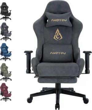 ANDYOU Gaming-Stuhl mit atmungsaktivem Alcantara-Bezug, drehbar, ergonomisch, 200kg (1 St), Grau