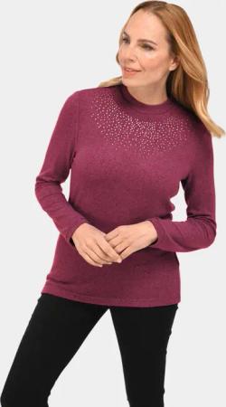 Angenehm weiches Shirt mit Glitzersteinen - beere / melange - Gr. 46 von Goldner Fashion