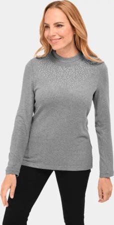 Angenehm weiches Shirt mit Glitzersteinen - grau / melange - Gr. 25 von Goldner Fashion