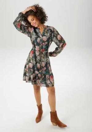 Aniston CASUAL Tunikakleid (mit abnehmbarem Bindeband) mit farbenfrohen Blumendruck - jedes Teil ein Unikat