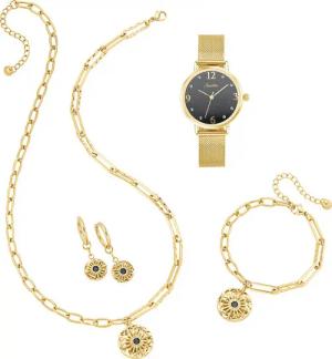 Aniston JEWELRY & WATCHES Adventskalender Kalender 2025 Geschenkset Weihnachten Uhr Halskette Armband Creolen (Set, 7-tlg), Kristallsteine (synth)