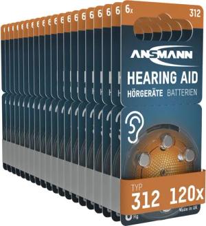 ANSMANN AG Hörgerätebatterien Typ 312 P312 ZL3 PR41, 120 Stück Knopfzelle
