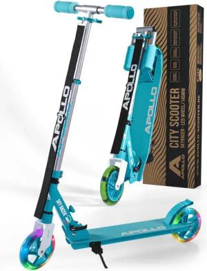 Apollo Cityroller Skyracer LED City Scooter Kinder, Tretroller mit Federung, klappbarer Kinderroller, höhenverstellbar
