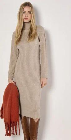 Apricot Strickkleid Midikleid mit Rollkragen